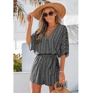 CUPSHE Boho Striped Romper Women's Size Small S Black White One Piece Shorts